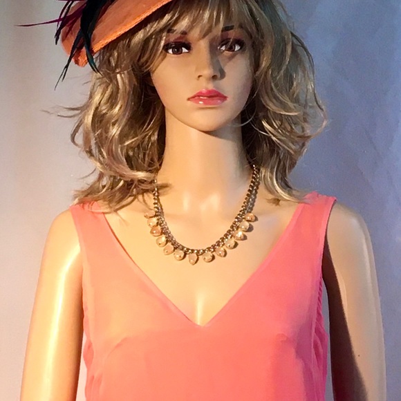 Vibrant peach silk shift-dress, unique detail, size small, NWOT. Light&relaxed - Picture 2 of 13